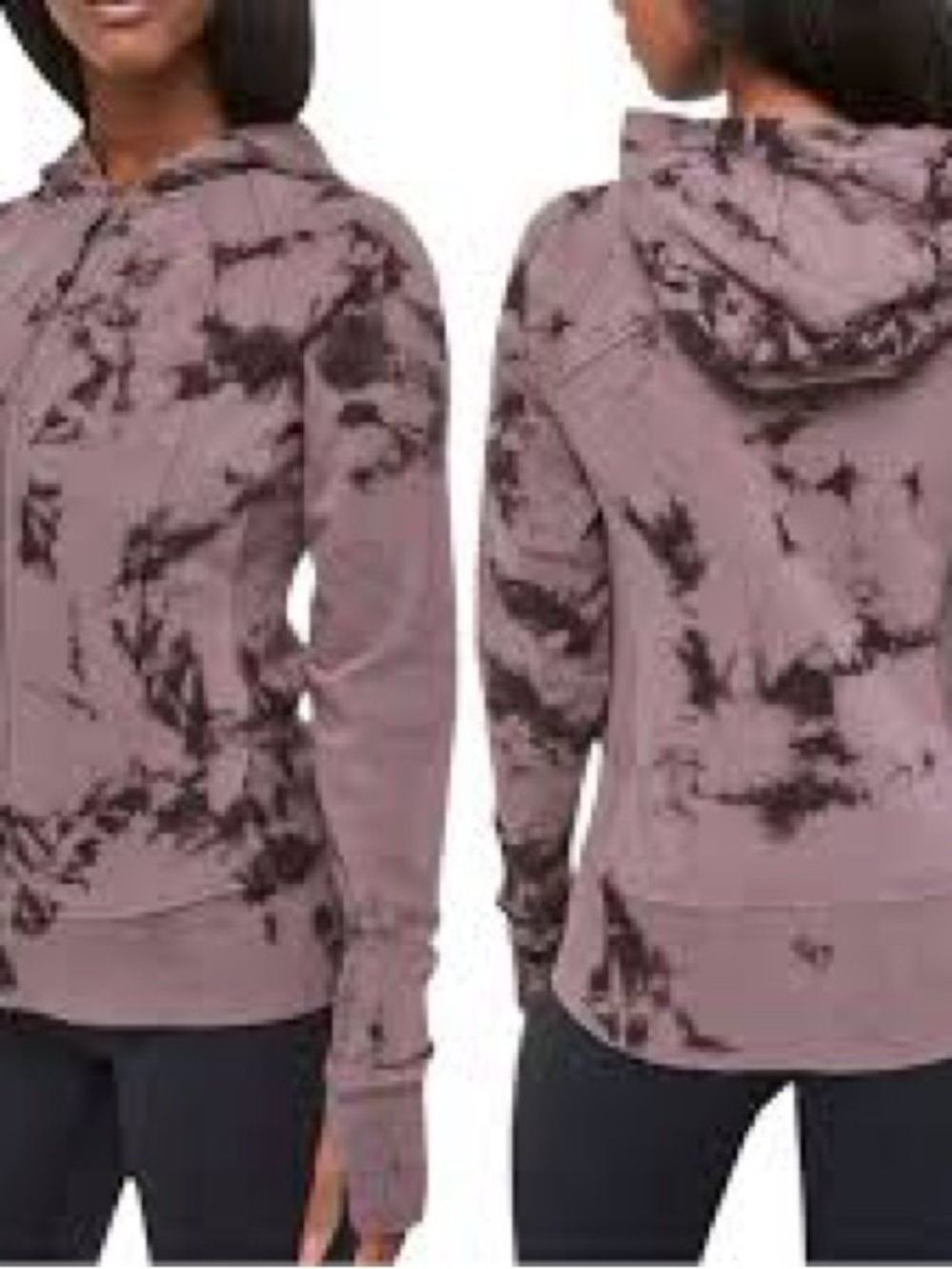 016 Lululemon Scuba Hoodie Light Cotton Shibori Antique Bark Black Satin